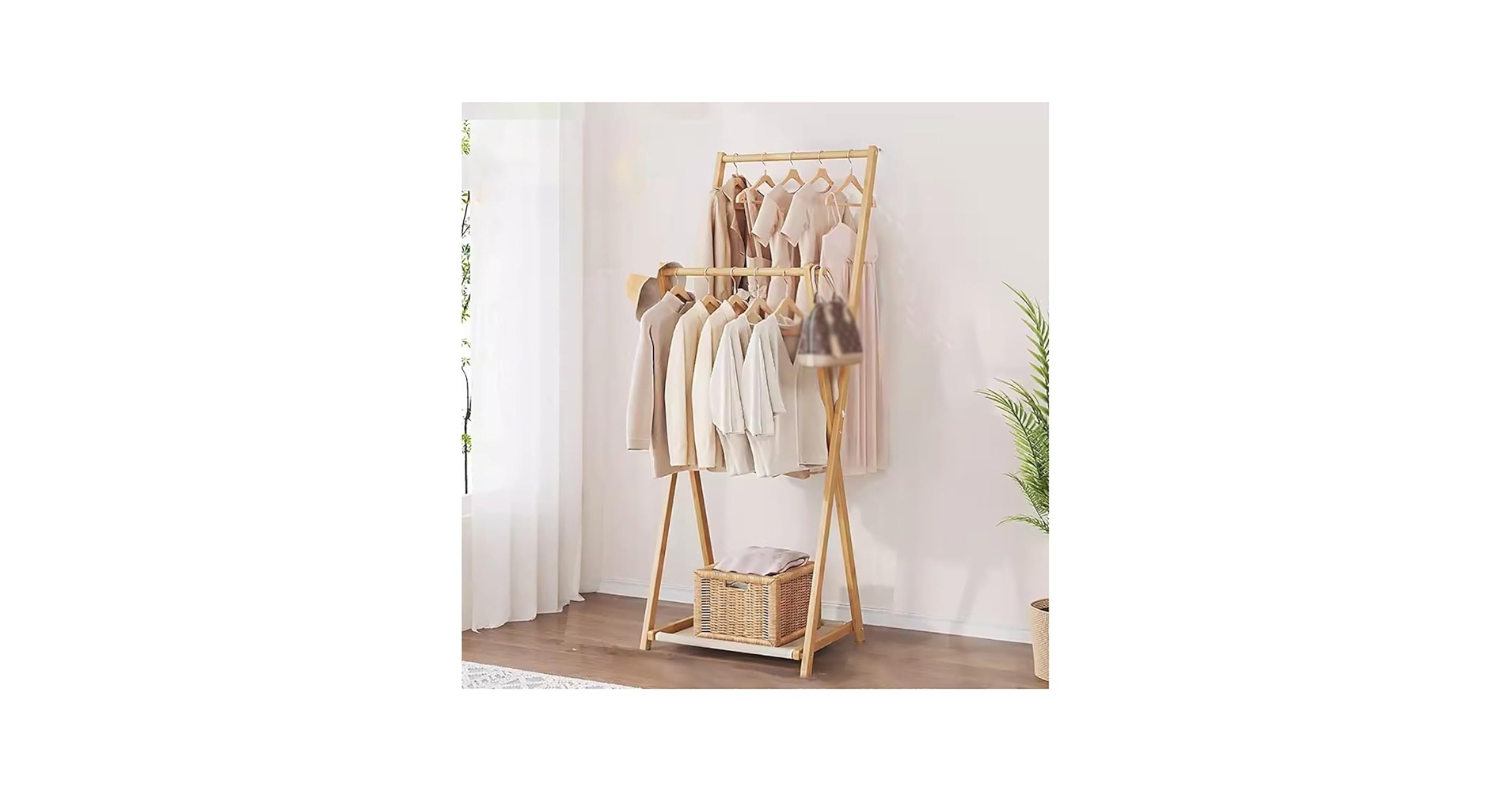 672【値下げ】バンブー　洋服ラック　ハンガー　クローゼット　大容量　竹 Amazon｜ハンガーラック、洋服ラック、竹衣類ラック、小さな